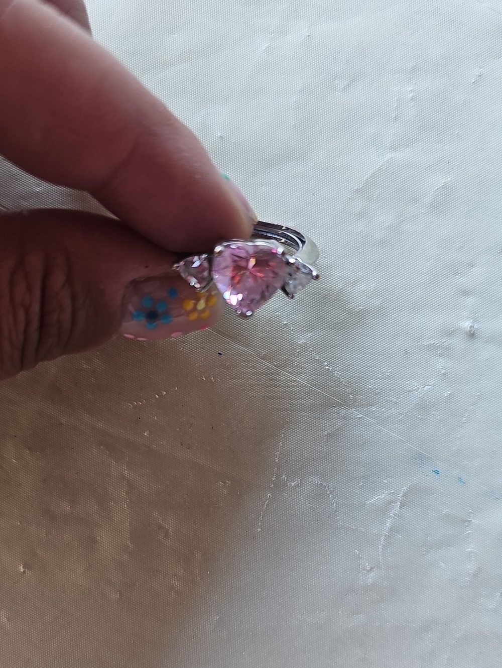 Heart-Cut Pink Crystal Ring - Silver Tone